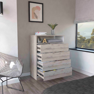 Commode 4 tiroirs Pérou, plateau supérieur, 1 tablette ouverte