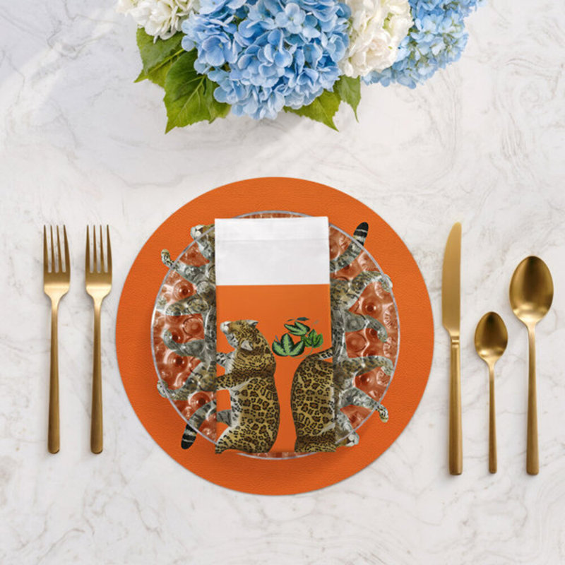 Leopard Seeing Double Cotton Blend Square Napkins, Orange