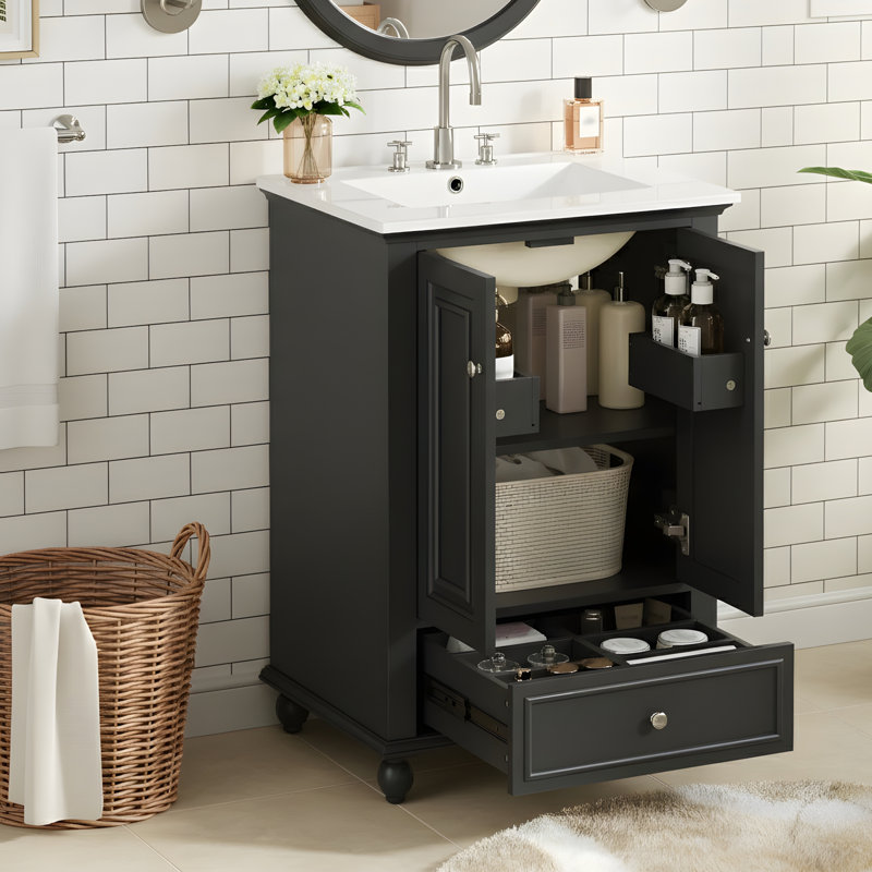 Meuble-lavabo pratique prêt à l'emploi, Noir