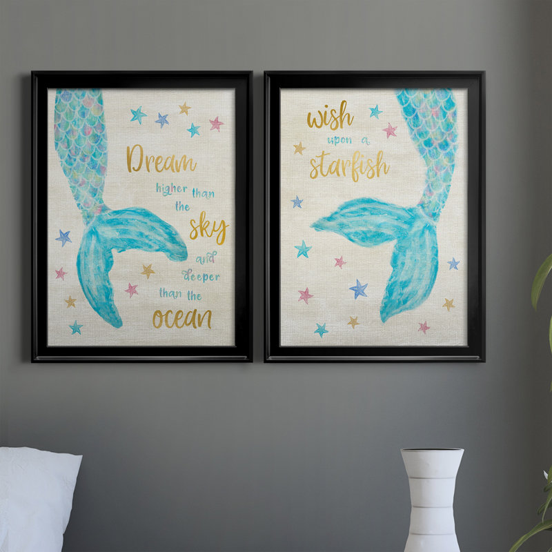 «Mermaid Dream», ensemble de 2 encadrements d'art textuel sur toile, H 18,5 po x l 49 po x P 1,5 po, Noir