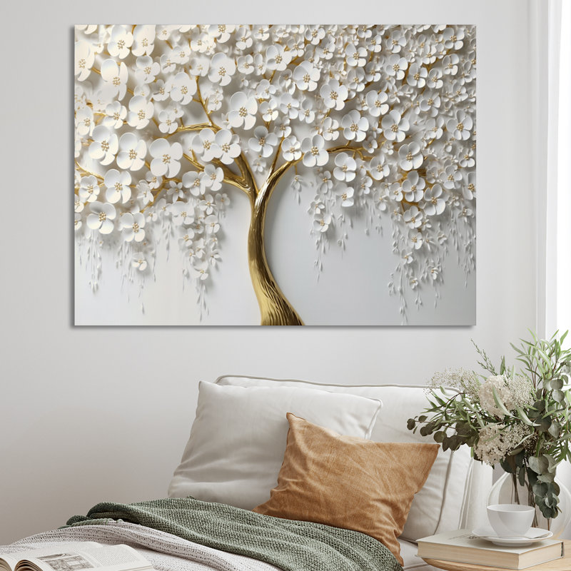 White Orchid Tree Garden Of Branches III - Tree Floral Canvas Wall Art Print (no texture), Wrapped Canvas, 34" H x 44" W
