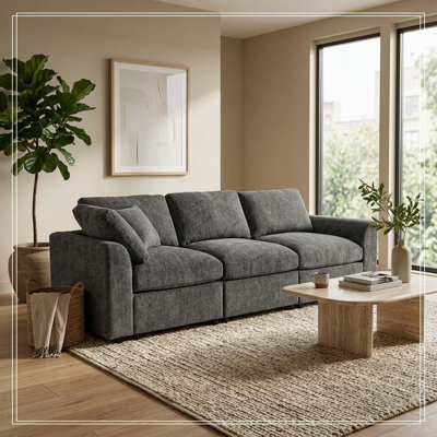 101.57" Modern 3-Seater Sofa, Chenille Upholstered Couch with Solid Wood Frame, Comfortable Living Room Sofa with 1 Throw Pillow, Contemporary Deep Seating Couch for Apartment & Home