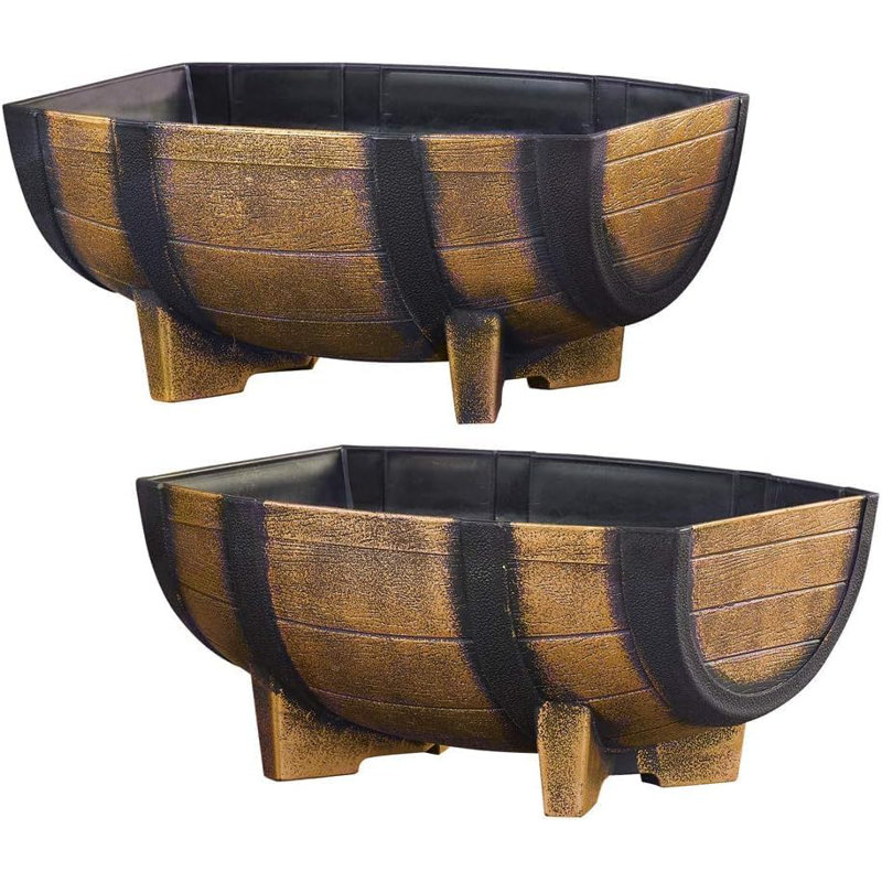 Half barrel flower pot, Brun