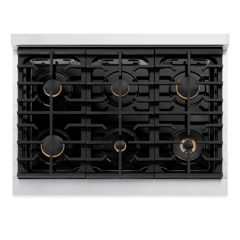 ZLINE Autograph DuraSnow® 36 in. Gas Range w/ Black Matte Door and Gold Accents, Champagne Bronze