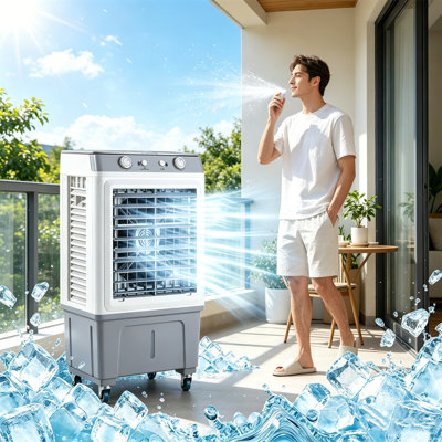 8 Gallon Large Capacity Portable Evaporative Swamp Cooler, Oscillating Cold Air Cooling Fan With 3 Wind Speeds & 60-min Timer, Mobile Air Cooler With 360° Swivel Casters For Patio Pool Restaurant Indoor Outdoor Use