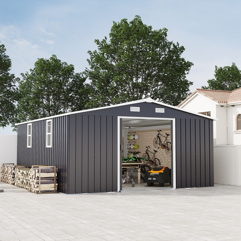Campcraft 10×12 ft Storage Shed, 0.23mm Color Steel with Protective Film, 2 Daylight Windows, 2 Color Options, Practical Gift, Dark Gray