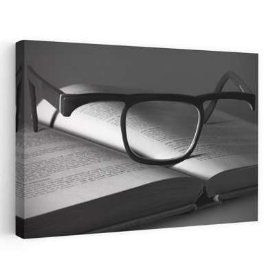 Livre ouvert, lunettes de lecture, style classique, paisible, vintage, architecture, affiche murale