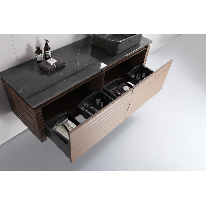 Meuble-lavabo simple en contreplaqué de chêne naturel avec plateau en quartz d'ingénierie Jasmine