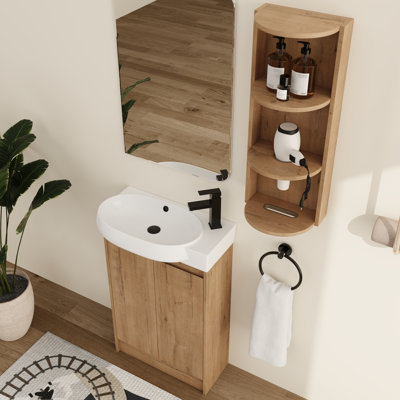 Ensemble de meuble-lavabo simple 23 po avec plateau en céramique Khyla, meuble-lavabo simple autoportant 23 po avec lavabo en céramique et support de rangement de 12 po