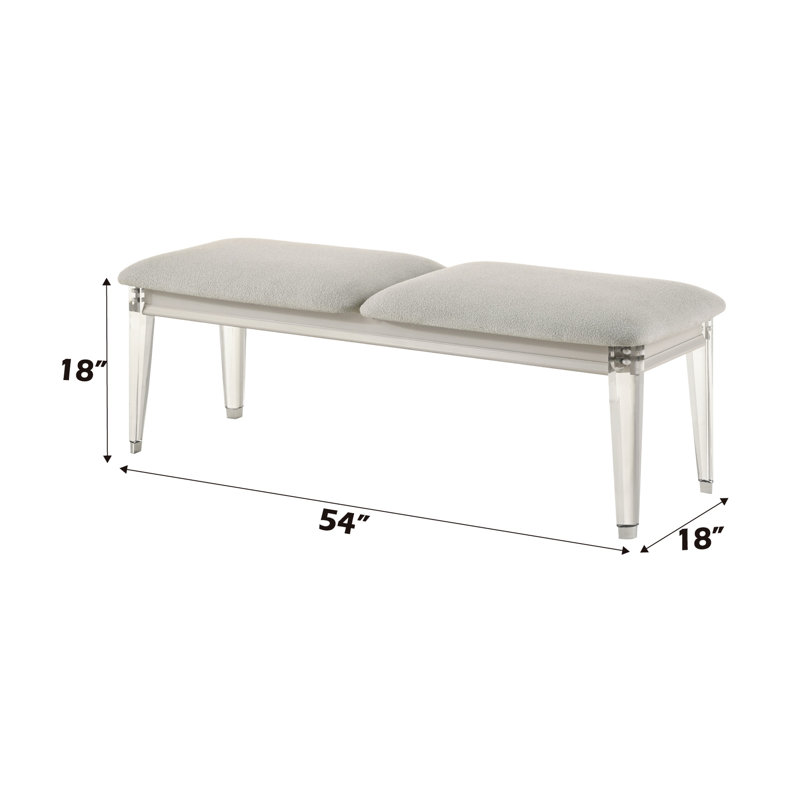 Banc gris avec pieds en acrylique - Assise confortable Profondeur de l'ensemble de 56 po sans option de rangement Capacité de charge de 220 lb