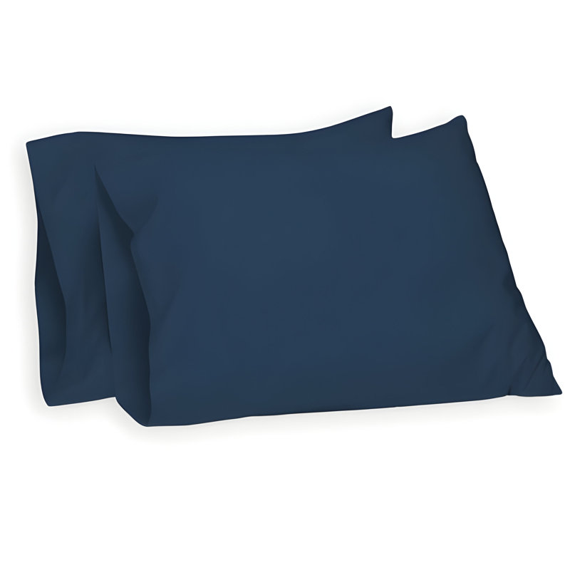 400TC Sateen Cotton Solid Pillowcases (Set Of 2), Navy Blue