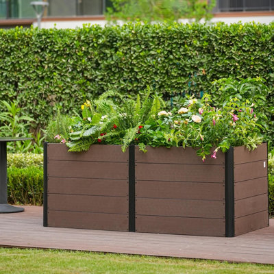 19-48" Wood Look Elevated Garden Bed, Composite Planter Box for Vegetables & Herbs, Patio