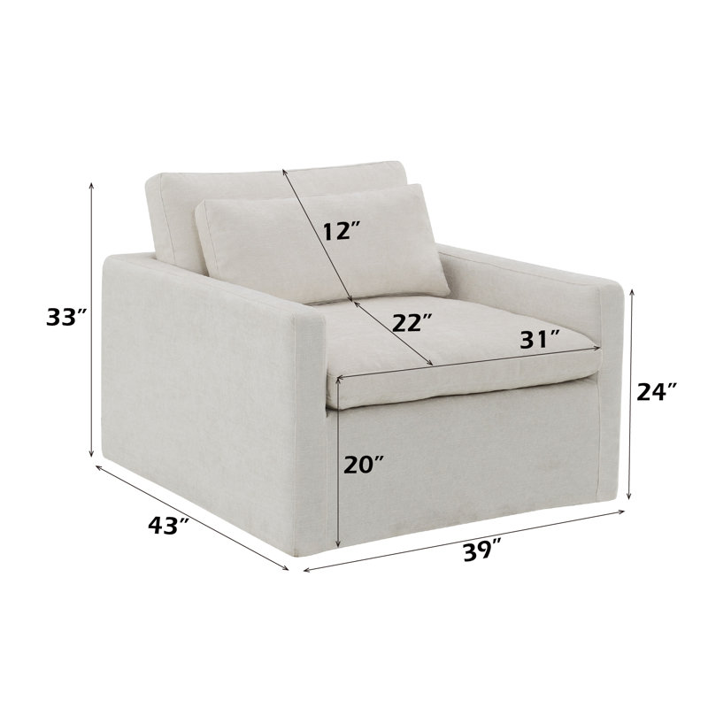 Fauteuil d'appoint pivotant avec 1 coussin décoratif Pradyoth, Coton ivoire