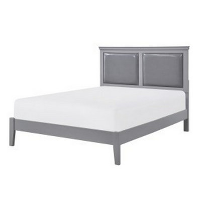 Brite Queen Size Bed, Gray Faux Leather Upholstered Headboard, Low Profile -  Red Barrel StudioÂ®, 58F6623A1D9A4D9F85BDBE2298073745