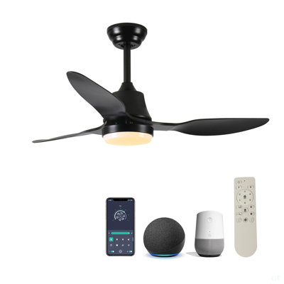 Ventilateur de plafond intelligent de 42 po avec lumières à distance, moteur à courant continu silencieux, commande vocale via le téléphone WIFI Alexa de Google, ventilateurs de plafond intérieurs et extérieurs modernes à 6 vitesses pour le salon, la chambre et le patio