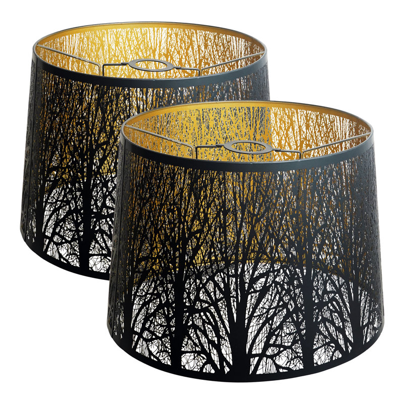 ALUCSET, ensemble de 2 abat-jour de lampe de table en métal, abat-jour de remplacement gravé à l'eau-forte, 10 po de haut x 12 po de bas x H 9 po, motif de flèche en losange rétro, intérieur noir doré