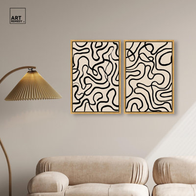 Paths of Thought Diptych Canvas Print Modern Abstract Art Set by Art Remedy, Black Frame, 10 x 15