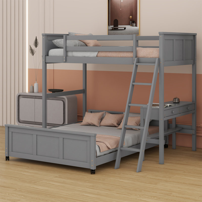 Lit superposé avec bureau Icaro, Double sur double, Gris