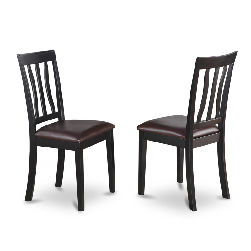 Antique Dining Room Chairs - Faux Leather Upholstered Wooden Chairs, Set of 2, Black & Cherry, Black Cherry/Faux Leather