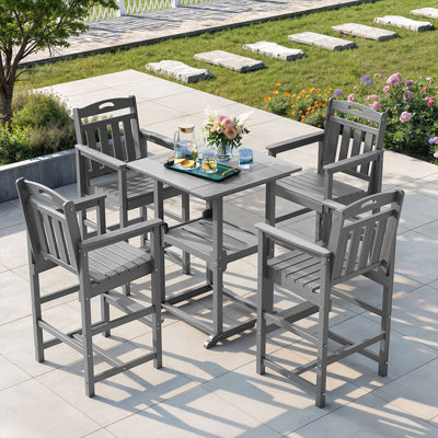 Pennington 5 Pieces Outdoor Patio Bars Set With Square Table And HDPE Chairs