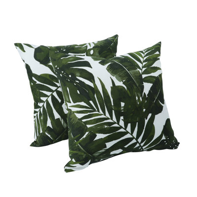 2 Pack Outdoor Throw Pillows, Waterproof & Fade-Resistant Patio Cushions For Garden, Porch, Poolside Furniture - Soft & Comfortable Decorative Pillow Covers (18X18 Inch, Green Leaf)