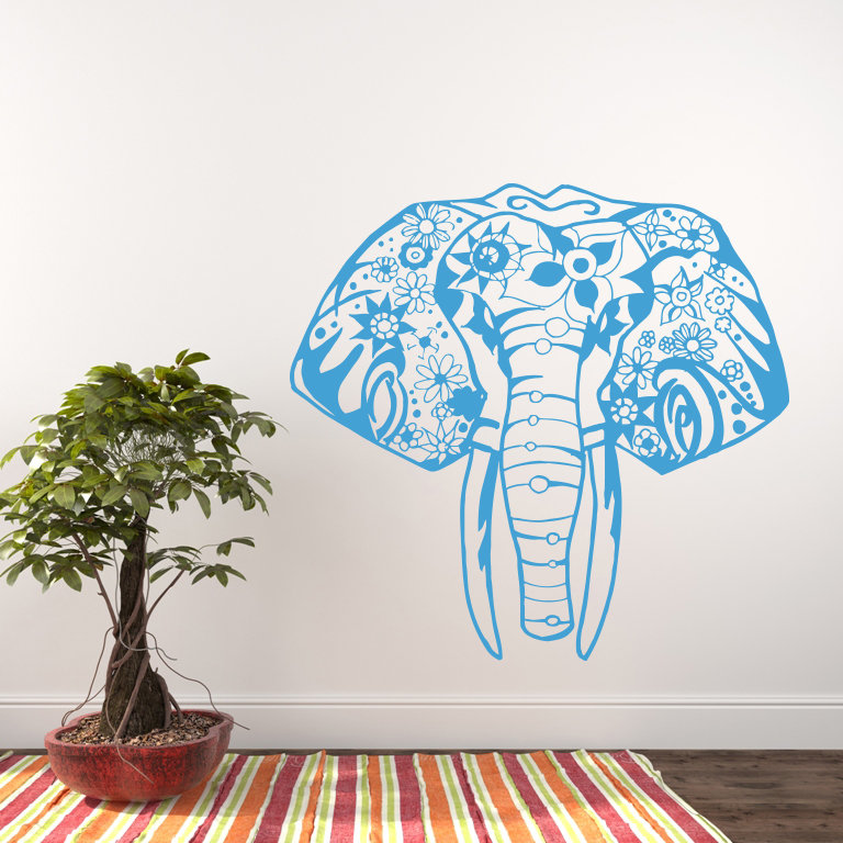 Décalcomanie murale éléphant yoga Litton, Bleu givré