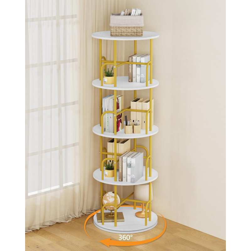 5-Tier Rotating Bookshelf, 360° Spinning Bookcase Tower, Space-Saving Stackable Storage Organizer For Home Office, Kids Room, And Small Spaces