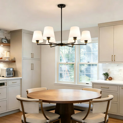 Oil-Rubbed Bronze 6-Light Chandelier, 36-Inch Wide No Assembly Required Dining Room Light Fixture with White Fabric Shades, Modern Farmhouse Kitchen Island Pendant Lighting