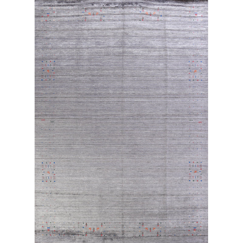 Tapis rayé gris Gabbeh 9 x 12