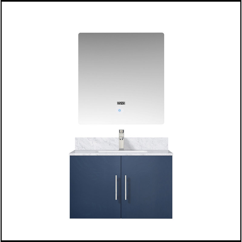 Meuble-lavabo de salle de bain 30 po X P 22 po D, comptoir en marbre de Carrare, ensemble de robinet et Miroir à DEL, Marine