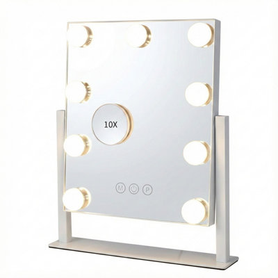 Vanity Mirror With Lights,Lighted Vanity Mirror With 9 Dimmable Bulbs For Dressing Room & Bedroom,3 Color Lighting,Modes Detachable 10X Magnification 360°Ratation(White)