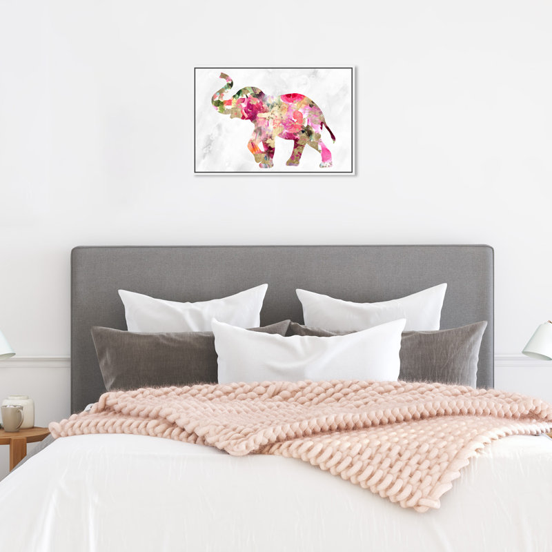 «Elephant Floral» par Oliver Gal - impression sur toile tendue, H 10 po x l 15 po, Cadre blanc
