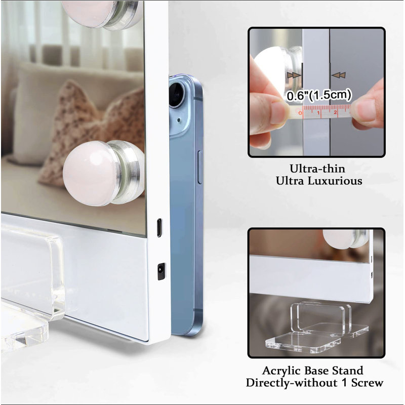 Miroir de salle de bain 31,5 "X 22,8" avec lumières, 0,6 "ultra-mince Hollywood