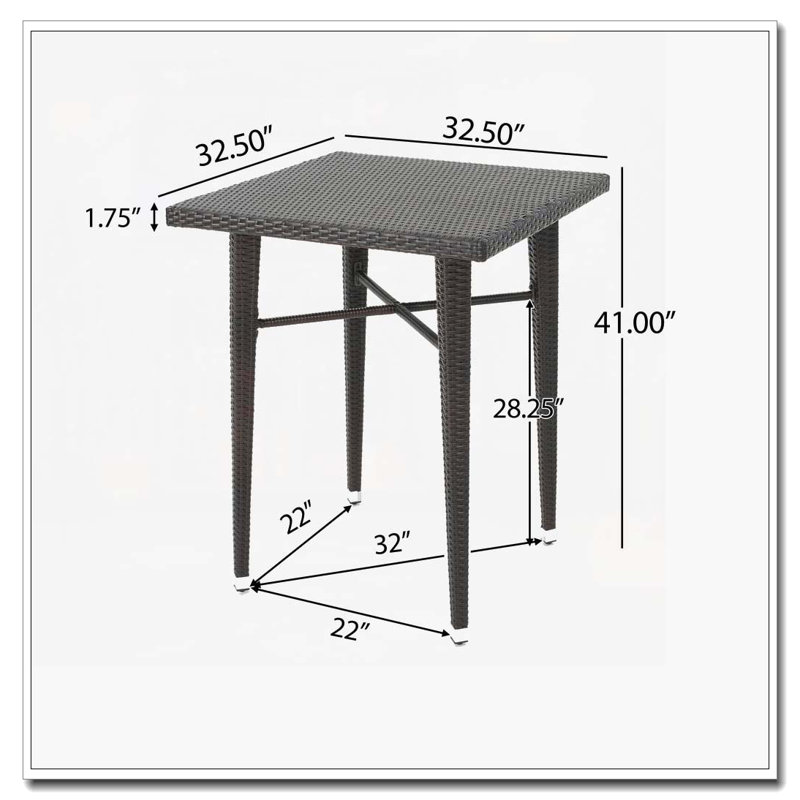 32" SQUARE WICKER BAR TABLE