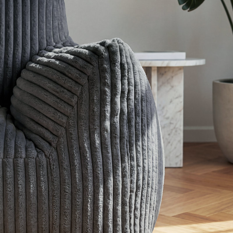 Fauteuil à billes surdimensionné en velours côtelé de 46 po avec repose-pieds, Gris