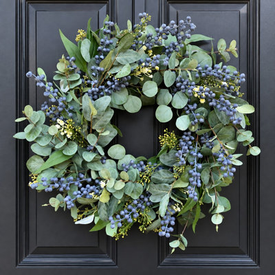 24" Artificial Everyday Green Eucalyptus Wreath with Berries, Year‑Round Front Door Home Decor
