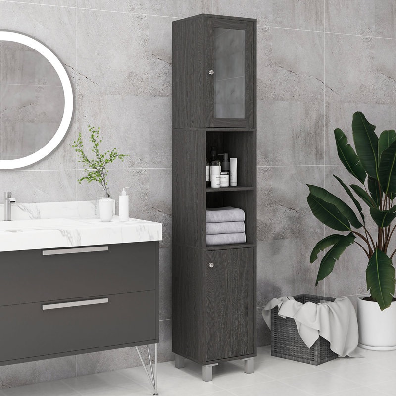 Armoire de rangement haute avec miroir Kleankin, Gris