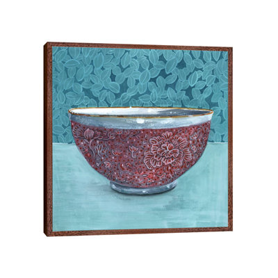 Bowl With Leafy Background by Miri Eshet - Painting on Canvas