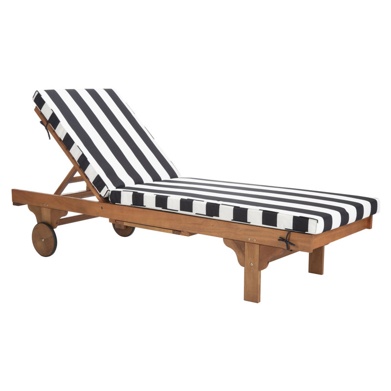 Jivera Outdoor Eucalyptus Wood Chaise Lounge , Cushion Included, Black/White