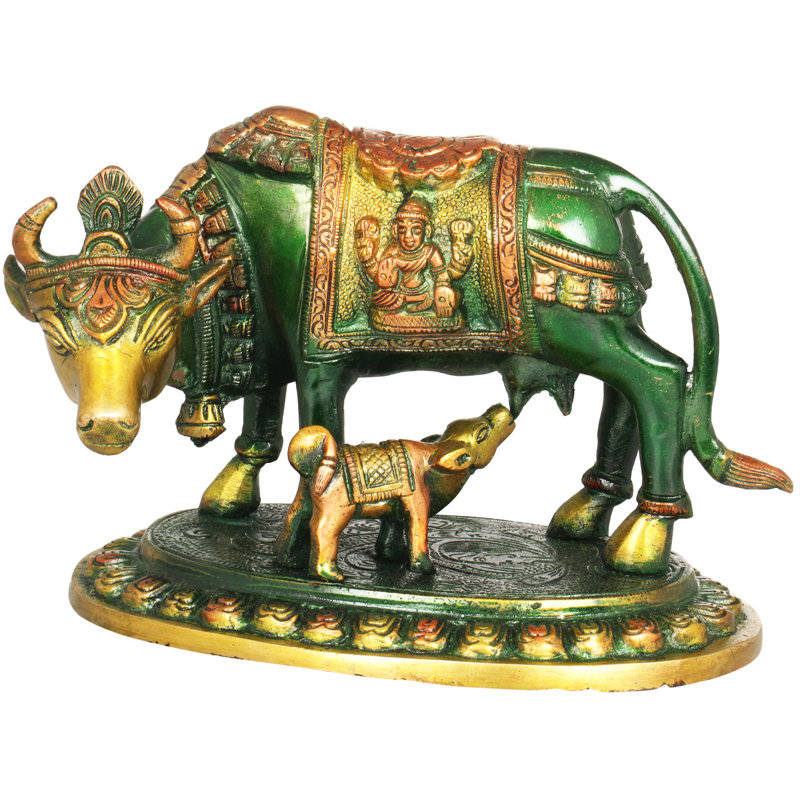 Vache et veau en laiton, Vert