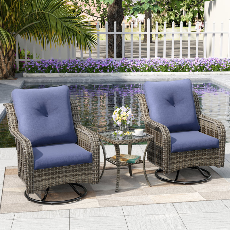 Ensemble de conversation berçant et rotatif pour 2 personnes avec coussins, Bleu marine / gris