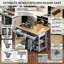 Îlot de cuisine de 47 po de largeur avec placage en bois d'hévéa, prise de courant, 2 tiroirs et 2 armoires, table de cuisine roulante avec rangement pour la cuisine, la salle à manger, gris-bleu