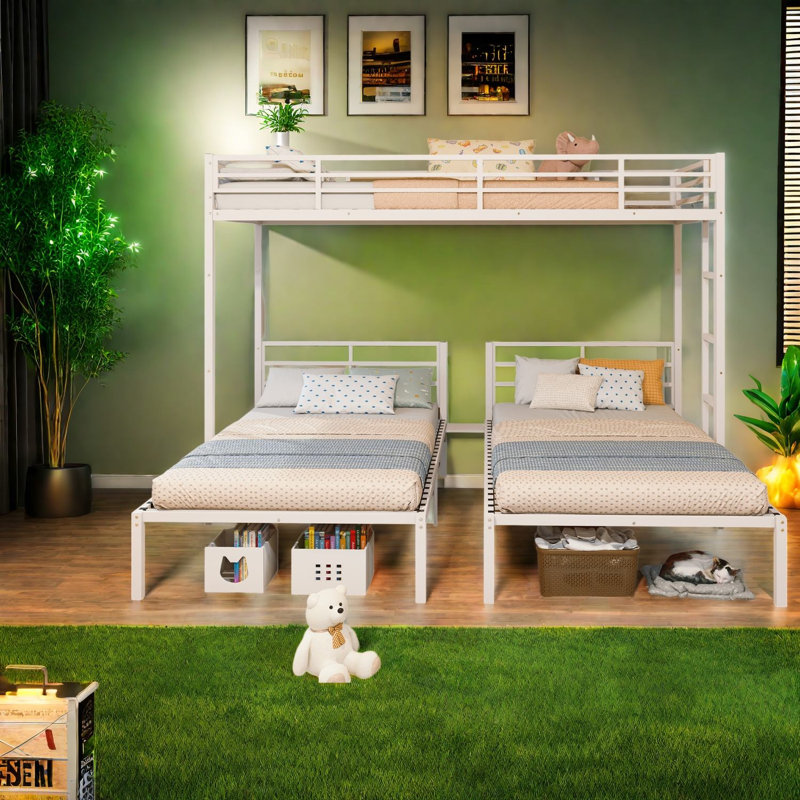 Lits triples gain de place, cadre métallique robuste pour lit simple, blanc moderne pour chambre d'enfant