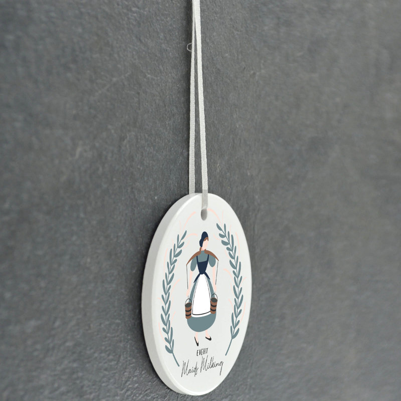 Sanson 12 Days 8 Maids Milking Circle Shaped Ceramic Ornament