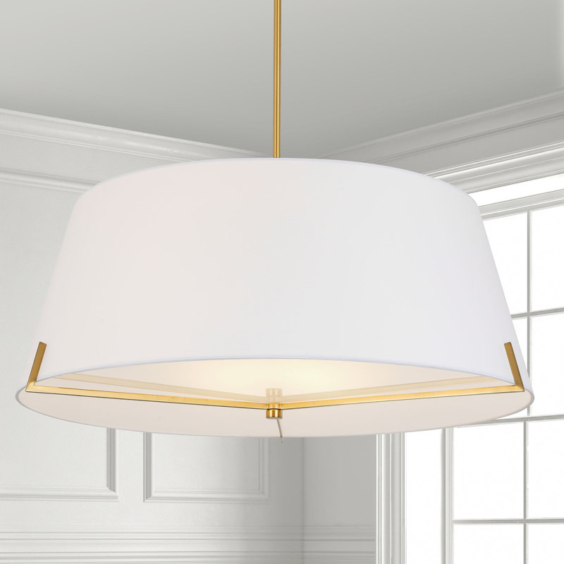 Luminaire suspendu 4 lumières Krisna, Laiton vieilli, Blanc, H 12,5 po x l 33 po x P 33 po