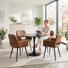 5-Piece Modern Reception Set with Black Round Table and Brown Upholstered Armchairs
