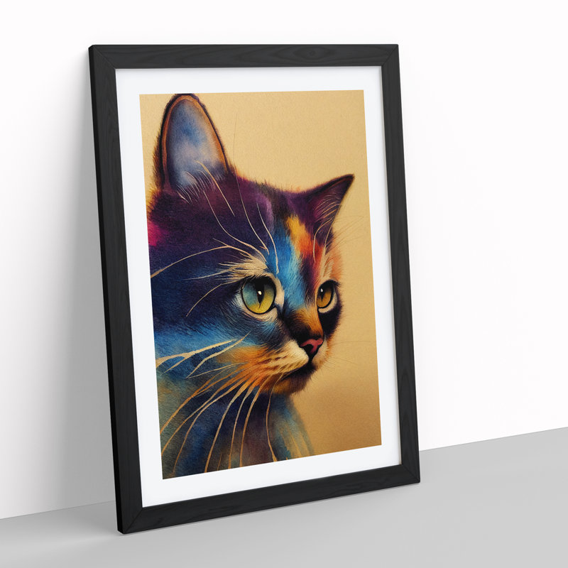 Watercolour Cat No.1 - Single Picture Frame Print, 64cm H x 46cm W x 2cm D, Black Framed
