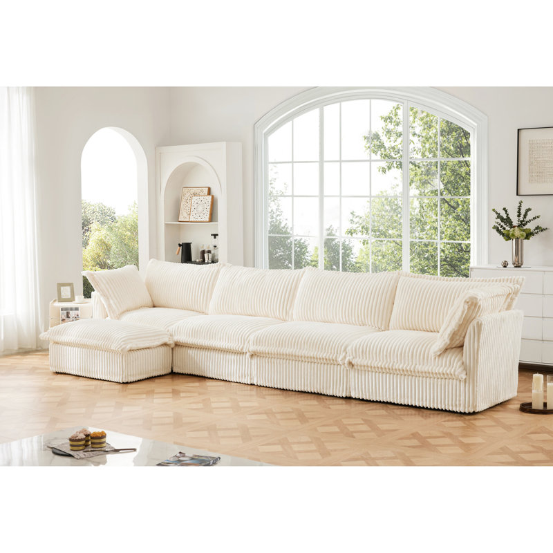 Canapé modulaire en forme de L, 4 places avec 2 coussins et 2 grands coussins, canapé en velours côtelé à assise profonde pour salon, appartement, canapé,