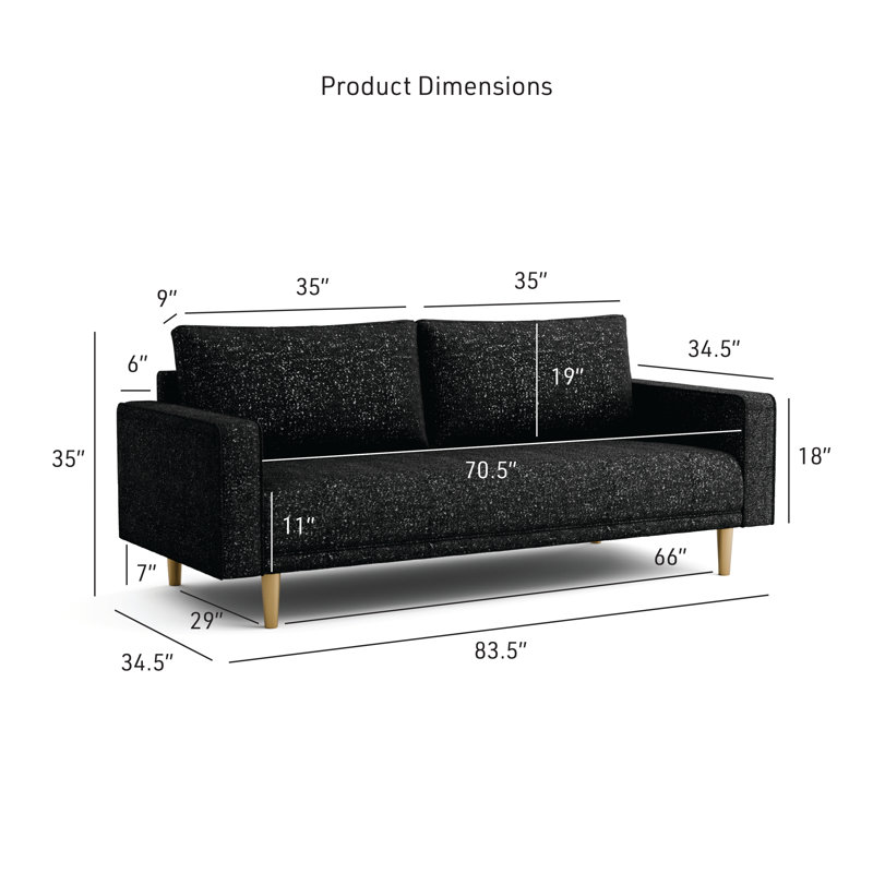Celal Upholstered Loveseat, Black, 35"H x 83.5"W x 34.5"D