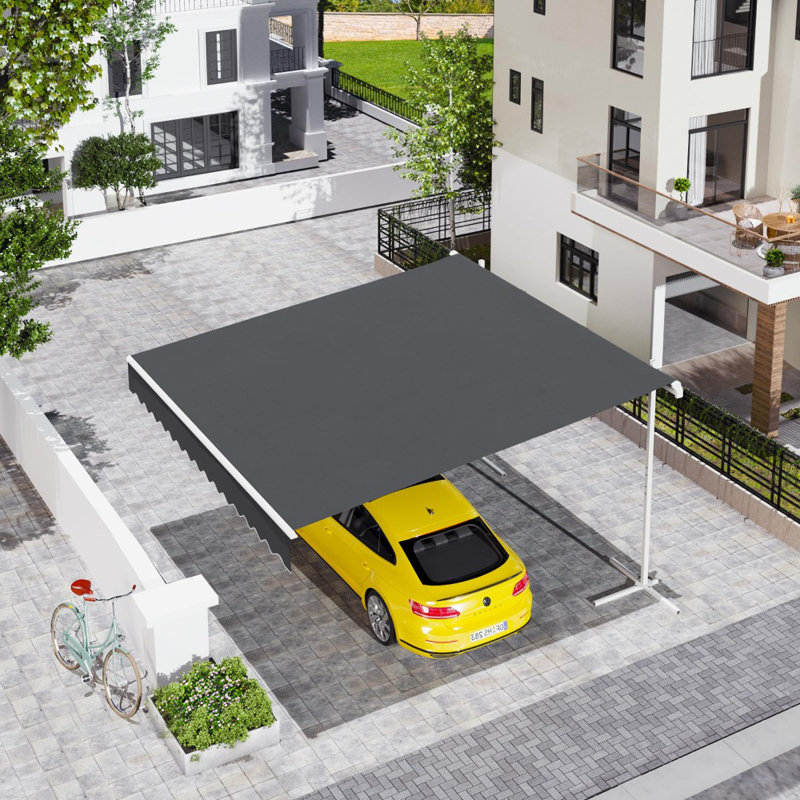 Free Standing Retractable Awning Manual Sun Shade Shelter For Home Or Commercial, 96" H x 120" W x 96" D